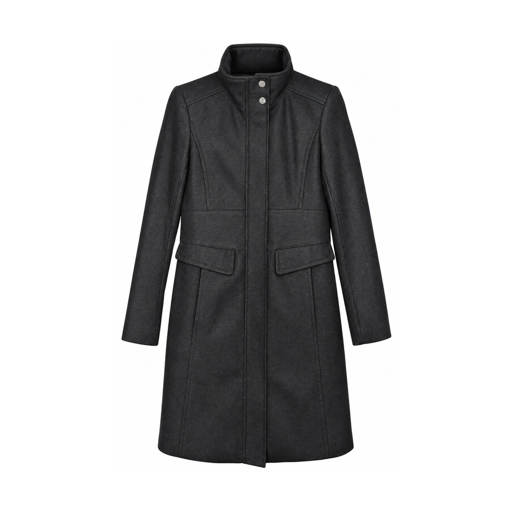 Kenneth Cole New York Womens 4 Black Wool Blend Coat Funnel Neck Zip Front